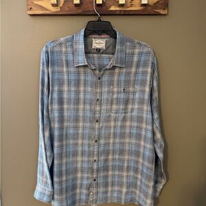 Men’s Flag & Anthem Plaid Casual Button Down Shirt - Blue/Grey